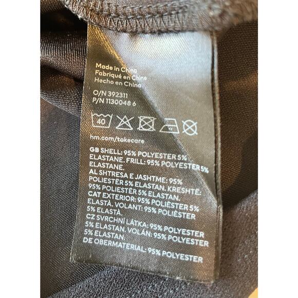 H&M Flounced Off The Shoulder Dress Sz M Black White Sheath Stretch Coquette - Picture 6 of 10